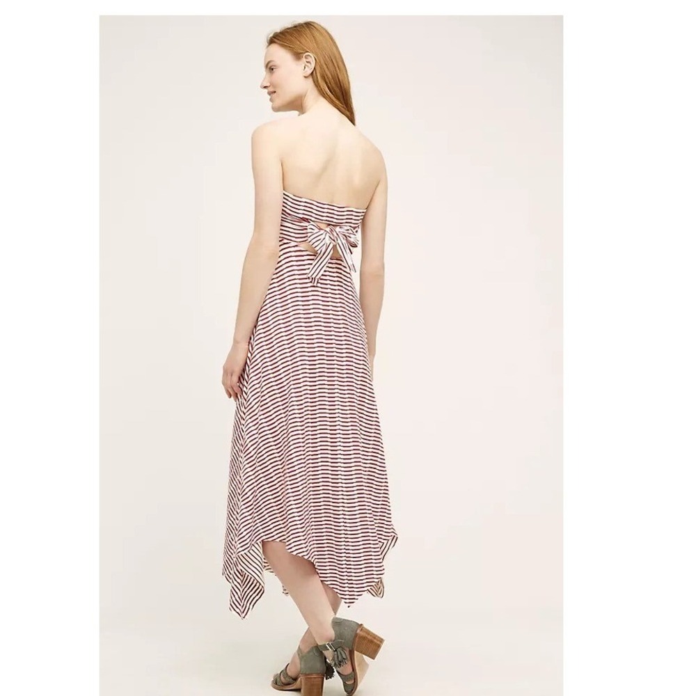 Maeve Anthropologie Red White Striped Strapless Tie Back Midi Dress Small